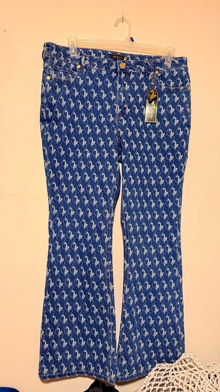 Baby Phat All-Over Logo Print Flare Jeans